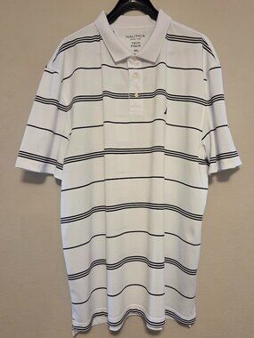 Nautica Men's Tech Pique Polo Shirt 3XL White Black Stripes Polyester